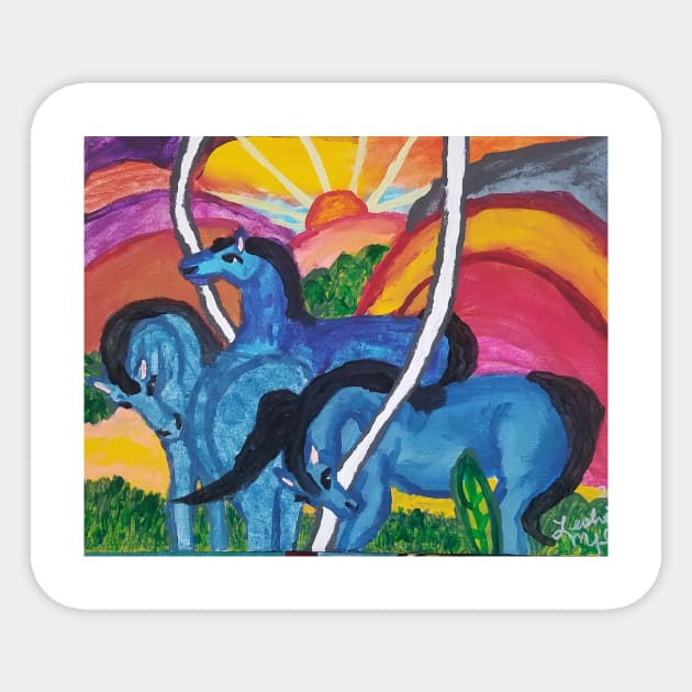 Blue Horses Sticker by LeslieK75